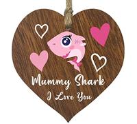Mummy Shark - Dark Wooden Heart Sign Plaque, Best Mum Gifts From Daughter, Presents for Mummy on Mothers Day, Gift For Mum, Mother Daughter Gifts, Mum Presents