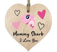 Mummy Shark - Light Wooden Heart Sign Plaque, Best Mum Gifts From Daughter, Presents for Mummy on Mothers Day, Gift For Mum, Mother Daughter Gifts, Mum Presents