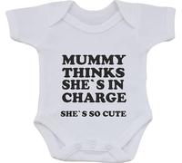 Mummy Thinks SHES in Charge SHES SO Cute Funny Humour Cotton White Baby Vest OR BIB (First Size Vest)