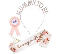 Mummy to Be Sash 3 Pcs Set, Rhinestone Tiara & Badge, Baby Shower Gifts