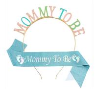 Mummy to Be Sash Set,2pcs Accessories Include Mummy Sash, Rhinestone Tiara Crown Headband for Maternity Favour Gifts Baby Shower Gifts,Lake Blue Illusion