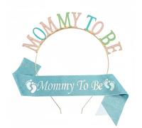 Mummy to Be Sash Set, Accessories Include Mummy Sash, Rhinestone Tiara Crown Headband for Maternity Favour Gifts Baby Shower Gifts,Lake Blue Illusion