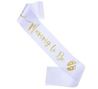 Mummy to Be Sash - White Satin Baby Shower Sash with Gold Glitter Lettering & Baby Footprint - Elegant Mum to Be Accessory with Sparkle for Gender Reveal, Pregnancy Party, Photo Prop