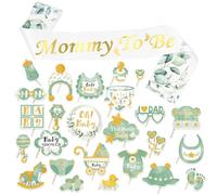 Mummy to Be Sash with 25Pcs Baby Shower Photo Props Newborn Party Decoration Supplies Mum to be Gifts for Baby Shower Party Decorations