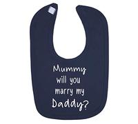 Mummy will you marry my Daddy (simple text style) valentines marriage proposal cotton baby bib - Navy