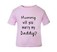 Mummy Will You Marry My Daddy (Simple Text Style) Valentines Marriage Proposal Short Sleeve Cotton Toddler t Shirt, 1-2 Years, Pastel Pink