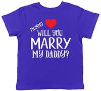 Mummy Will You Marry My Daddy? Valentines Love Heart Proposal Girls & Boys Childrens Kids Short Sleeve T-Shirt Blue