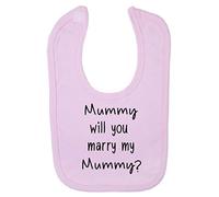 Mummy will you marry my Mummy (simple text style) [BBY7] valentines LGBT marriage proposal cotton baby bib - Pastel Pink