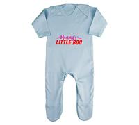 Mummy's Little Boo (Bats Style) Baby Romper Jumpsuit with feet, 6-12 Months, Pastel Blue