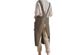 MUMOHO Japanese Linen Cross Back Kitchen Cooking Aprons for Men with Pockets for Baking Painting Gardening Cleaning