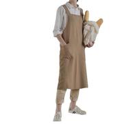MUMOHO Japanese Linen Cross Back Kitchen Cooking Aprons for Men with Pockets for Baking Painting Gardening Cleaning khaki