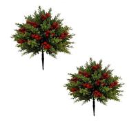 MUMQAQ 18'' Artificial Christmas Topiary Ball Flowers for Outdoor Decoration Christmas Artificial Pine Branches with Red Berry Stems, UV Resistance Faux Shrubs for Holiday Indoor Outdoor Porch Decor