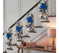 MUMQAQ Christmas Swag for Staircase Decorations Cordless Prelit Teardrop Swag Garland Artificial Xmas Stairway Hanging Swags Wreath for Stair Front Door Wall Window Indoor Outdoor Home Decor