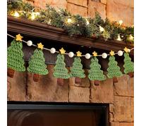 MUMQAQ Crochet Christmas Tree Garland 6.5 ft Rustic Handmade Xmas Banner Christmas Tree Wooden Beads Farmhouse Hanging Decor for Fireplace Holiday Mantel Wall Window Home Cottage