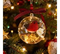 MUMQAQ Crystal Clear Acrylic Christmas Ornament Ball with Cardinal Bird Design, 3D Animal Clear Plastic Ball Decoration Christmas Tree Memorial Gift for Bird Lovers