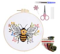 MUMQAQ Embroidery Starter Kitfor Beginners, Art Craft Handy Sewing Set Bees and Flowers Patterns Cross Stitch Starter Kits, DIY Embroidery Kits with Bee embroidery material kit Floss and Instruction