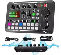 MUMQAQ Live Sound Card with DJ Mixer Effects & Voice Changer, F998 Live Sound Card Audio Mixer, Sound Card for Live Streaming, 16 Special Effects Ambient Sounds, LED Light Voice Changer Sound Card