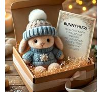 MUMQAQ Mini Bunny Hug Cute Easter Gift, Plush Pocket Hug Rabbit, Easter Plush, with Knitted Hat and Pom Pom, Inspirational Easter Gifts for Women Men, Includes Box and Card