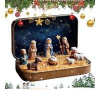 MUMQAQ Mini Christmas Nativity Set in a Tin Box, Portable Pocket Birth of Jesus Ornament, Pocket Nativity Scene with Holy Family Sheep and Jesus Figurines for Home Desk, Shelf, Office Decor