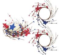 MUMQAQ Patriotic Candle Rings Wreaths Summer White & Red& Blue Mixed Berries & Pip Berry Candle Rings Artificial Candle Holder 10" for 4 of July Home Kitchen Table Centerpiece