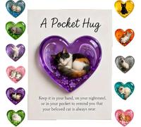 MUMQAQ Pocket Hug Cat Card, Heart-Shaped Handmade Token for Cat Lovers, Includes Inspirational Greeting Card, Cat Memorial Pocket Hug for Her, Resin Animal Emotional Support Card