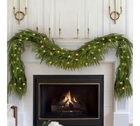 MUMQAQ Pre-lit Christmas Garland, 9FT Real Touch Lighted Norfolk Pine Garlands Battery Operated for Christmas Decorations, 30 LED String Lights 12 Lighting Modes & Timer Function (1pcs)