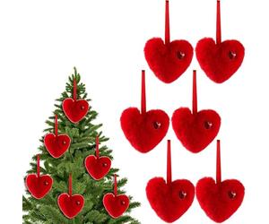 MUMQAQ Valentines Day Decorations - 6PCS Fuzzy Heart Plush Ornament, 4.72in Heart Ornaments, Soft Christmas Tree Hearts for Xmas, Valentine's, Wedding, Party, Home & Outdoor Decoration