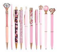 mumrap 10 Pcs Pink Glitter Retractable Ballpoint Pens With Stylus Tip Personalised Pens，1.0mm Black Ink Office Pens，Creative Pen Gift for Colleagues Adults（10PCS-Pink）
