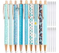 mumrap 9 Pcs Sparkly Pens for Women Fancy Pens with 10 Pcs Black Ink Refills Glitter Pretty pen sets for Ladies Office School Gifts(Blue)