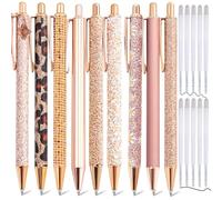mumrap 9 Pcs Sparkly Pens for Women Fancy Pens with 10 Pcs Black Ink Refills Glitter Pretty pen sets for Ladies Office School Gifts(Rose-gold)