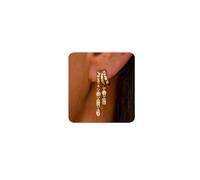 MUMREUES Gold Earrings for Women Trendy 14K Gold Plated Dangle Earings Drop Stud Earring Cubic Zirconia Simple Minimalist Dainty Statement Chain Tassel Illusion Hypoallergenic Jewelry