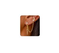 MUMREUES Gold Earrings for Women Trendy 14K Gold Plated Dangle Earings Hoop Huggie Drop Stud Clip On Earrings Cuff Zirconia Simple Minimalist Dainty Earing Chain Tassel Illusion Hypoallergenic Earring