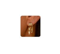 MUMREUES Gold Earrings for Women Trendy 14K Gold Plated Dangly Earings Small Hoop Huggie Drop Earrings Hypoallergenic Cubic Zirconia Chain Dangle Earings Tassel Illusion Jewelry Gifts for Her