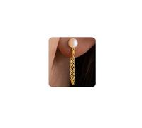 MUMREUES Gold Earrings for Women Trendy 14K Gold Plated Earrings Pearl Chain Cute Simple Minimalist Dainty Hypoallergenic Jewelry Gifts for Her