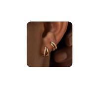 MUMREUES Gold Hoop Earrings for Women Trendy 14K Gold Plated Cubic Zirconia Diamond Small Huggie Hoops 925 Sterling Silver Post Minimalist Lightweight Hypoallergenic Simple Jewelry Gift for Her