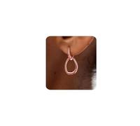 MUMREUES Rose Gold Earrings for Women Trendy 14K Gold Plated Hoop Dangle Earring 925 Sterling Silver Post Minimalist Lightweight Dainty Drop Earrings Jewelry Gift for Her