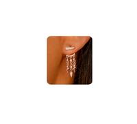 MUMREUES Rose Gold Earrings for Women Trendy 14K Rose Gold Plated Dangle Earings Drop Stud Earrings Zirconia Simple Minimalist Dainty Statement Tassel Illusion Jacket Hypoallergenic Earring