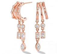 MUMREUES Rosegold Earrings for Women Trendy 14K Rose Gold Plated Dangle Earings Drop Stud Earring Cubic Zirconia Simple Minimalist Dainty Statement Chain Tassel Hypoallergenic Earing