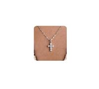 MUMREUES Silver Cross Necklace for Women 14K White Gold Plated Dainty Small Pendant Short Necklace Choker Hypoallergenic Christian Minimalist Cubic Zirconia Jewelry Gift for Her