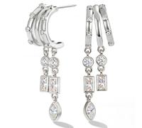MUMREUES Silver Earrings for Women Trendy 14K White Gold Plated Dangle Earings Drop Stud Earring Cubic Zirconia Simple Minimalist Dainty Statement Chain Tassel Hypoallergenic Earing