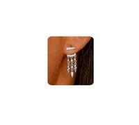 MUMREUES Silver Earrings for Women Trendy 14K White Gold Plated Dangle Earrings Drop Stud Earrings Zirconia Simple Minimalist Dainty Statement Tassel Illusion Jacket Hypoallergenic Earrings