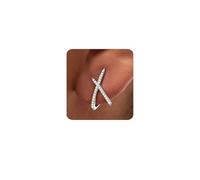 MUMREUES Silver Earrings for Women Trendy 14k White Gold Plated X Stud Earrings Hypoallergenic Dainty Simple Minimalist Cubic Zirconia Earrings Jewelry Gifts for Her