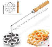 MUMSUNG Bunuelos Mold with Handle, 304 Stainless steel Rosette Maker with Long Fork- 4" Molde Para Buñuelos de Viento Moldes Mexicanos, Rosette Mold Tools Set for Kitchen Cooking