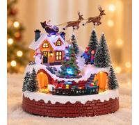 MUMTOP Christmas Village House, Christmas Village Sets with Train and Music | Animated Christmas Village, Moving Christmas Village Train Set with Flashing Lights and 8 Songs for Indoor Table Decor, Gifts