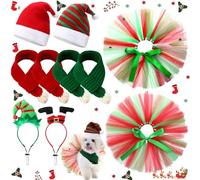 Mumucove 10 Pcs Dog Christmas Costume Set Adjustable Dog Elf Xmas Headbands Dog Santa Hats Knit Red and Green Scarf Pet Tutu Skirts for Holiday Christmas Costume Accessories