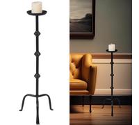 Mumufy 1 Pcs Metal Candlestick Floor Pillar Candleholder Elegant Tall Candleholder Metal Candelabra Candlesticks Holder for Formal Events Wedding Church Holiday Decor (32 Inch,Black)
