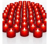 Mumufy 100 Pack Glass Tealight Candle Holder Ribbed Votive Candle Holder for Centerpiece Wedding Proposal Spa Aromatherapy Meditation Home Decor (Red)