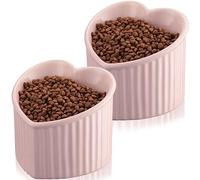 Mumufy 2 Pack Elevated Ceramic Pet Bowl Vomiting Proof Stress Free Heart Shaped Bowl Pink