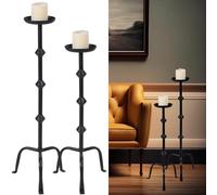 Mumufy 2 Pcs 32 Inch 27 Inch Metal Candlestick Floor Pillar Candleholder Elegant Tall Candleholder Metal Candelabra Candlesticks Holder for Formal Events Wedding Church Holiday Decor (Black)