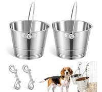 Mumufy 2 Set 1 Quart Stainless Steel Flat Side Bucket Durable Water Pails with Double Ended Snaps Small Metal Bucket Flat Back Water Pails for Dogs Cats Kennels Cages Fences Pet Container